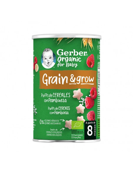 GERBER SNACK ORGANIC TRIGO ARROZ CON FRAMBUESA 1 BOLSITA 35 G