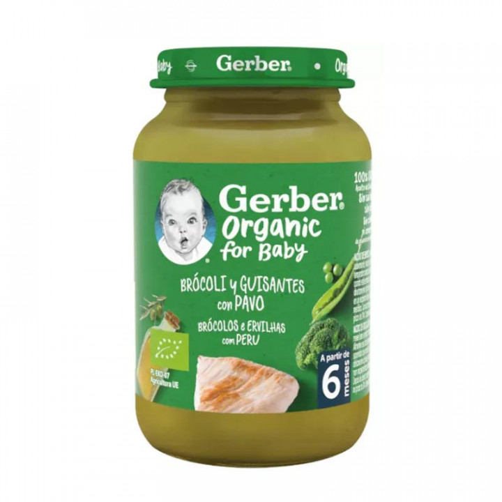 GERBER ORGANIC BROCOLI GUISANTES Y PAVO 1 TARRITO 190 G
