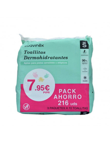 SUAVINEX TOALLITAS HUMEDAS 216 TOALLITAS FORMATO AHORRO TRIPLO 3X72 UDS CON ALOE VERA Y CAMOMILA