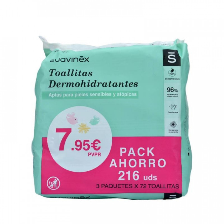 SUAVINEX TOALLITAS HUMEDAS 216 TOALLITAS FORMATO AHORRO TRIPLO 3X72 UDS CON ALOE VERA Y CAMOMILA