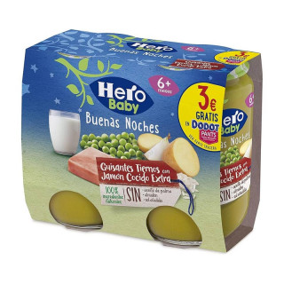 HERO BABY BUENAS NOCHES GUISANTES TIERNOS CON JAMON COCIDO EXTRA 2 TARROS DE 190G