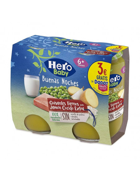 HERO BABY BUENAS NOCHES GUISANTES TIERNOS CON JAMON COCIDO EXTRA 2 TARROS DE 190G