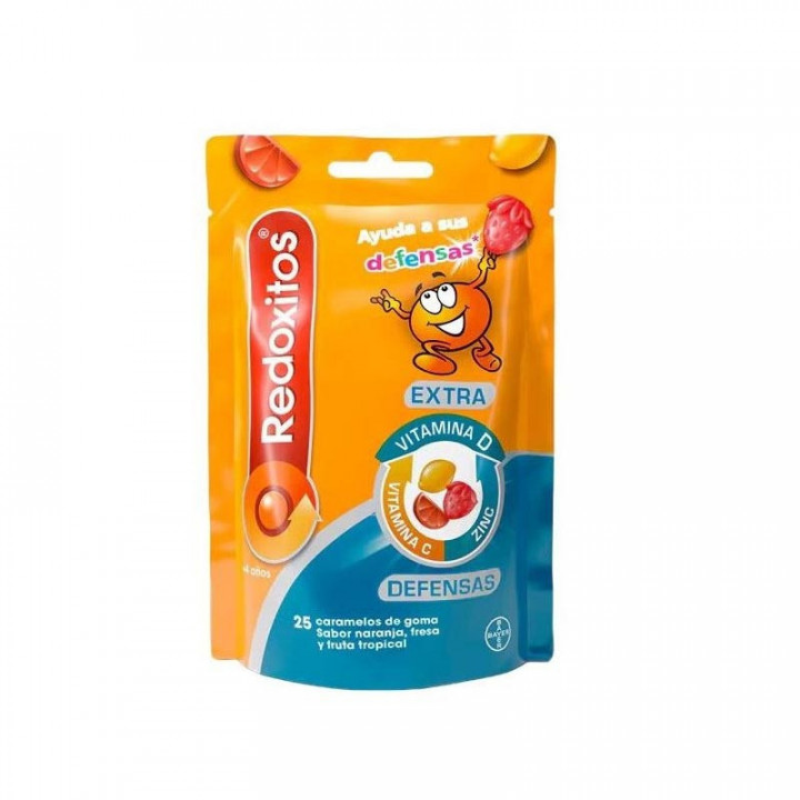 REDOXITOS EXTRA DEFENSAS 25 CARAMELOS GOMA SABOR NARANJA FRESA Y FRUTA TROPICAL