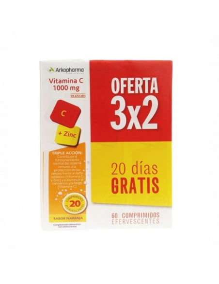 VITAMINA C 1000MG + ZINC  ARKOVITAL 60 COMPRIMIDOS EFERVESCENTES PROMO 3 X 2