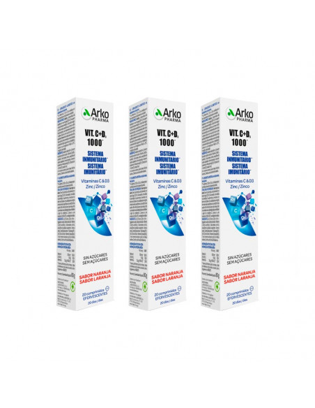 Arkopharma Vitamina C + D3 1000 60 Comprimidos Efervescentes Sabor Naranja Pack Ahorro