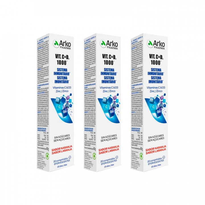 ARKOPHARMA VITAMINA C + D3 1000 60 COMPRIMIDOS EFERVESCENTES SABOR NARANJA PACK AHORRO