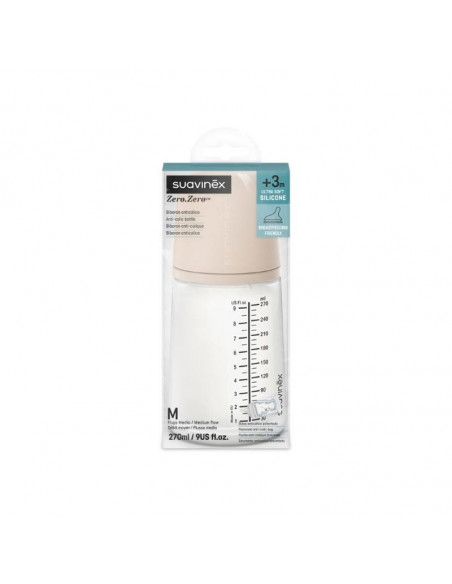 Suavinex Biberon Anticolico T Silicona + 3 Meses 1 Envase 270 Ml Talla M Light Sand