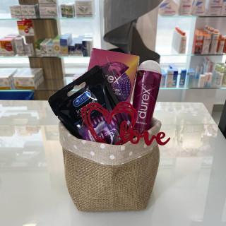 Cesta de San Valentín Preservativos, Lubricante y Anillo Vibrador