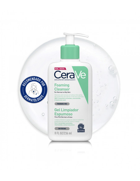 CERAVE GEL LIMPIADOR ESPUMOSO 236ML PARA PIEL NORMAL A GRASA