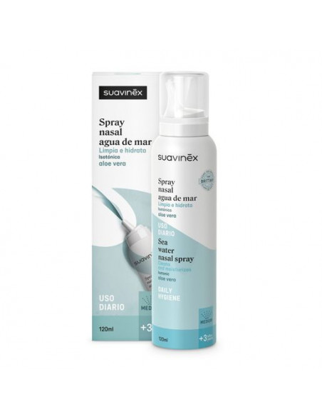 SUAVINEX SPRAY NASAL AGUA DE MAR USO DIARIO ALOE VERA FUERZA MEDIA +3 AÑOS 1 ENVASE 120 ML