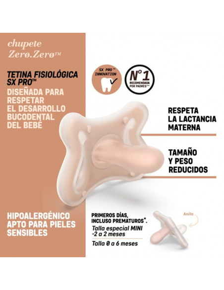 SUAVINEX CHUPETE SILICONA FISIOLOGICO SUAVINEX SX PRO ZERO-ZERO 0 - 6 MESES 1 UNIDAD LIGHT SAND