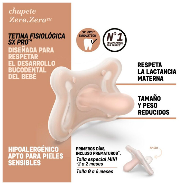 SUAVINEX CHUPETE SILICONA FISIOLOGICO SUAVINEX SX PRO ZERO-ZERO -2 - 2 MESES 1 UNIDAD ALMOND