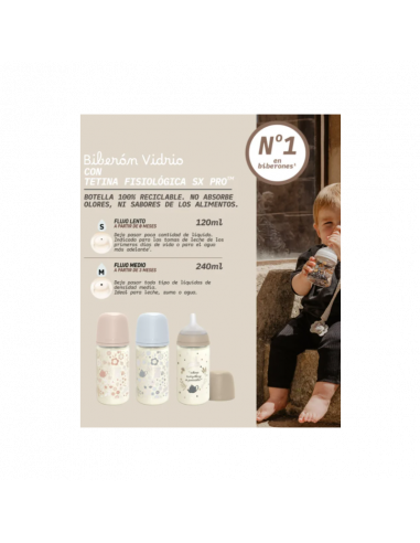 SUAVINEX BIBERON  DE VIDRIO CON BOCA ANCHA DE...