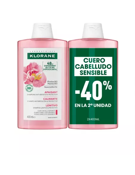 KLORANE CHAMPU A LA PEONIA FORMATO AHORRO DUPLO 2X400ML, CALMANTE Y ANTIIRRITANTE,