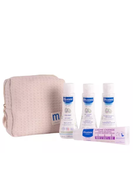 Mustela Neceser Beige Crema Bálsamo + Leche Corporal + Gel Lavante + Colonia