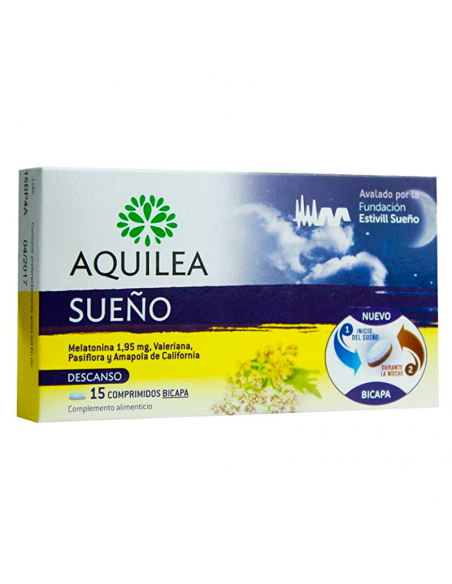 AQUILEA SUEÑO 1.95 15 COMPRIMIDOS BICAPA CON MELATONINA VALERIANA PASIFLORA Y AMAPOLA DE CALIFORNIA