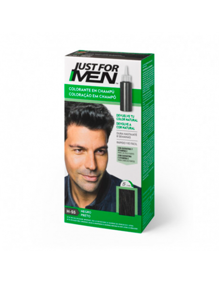 Just For Men Negro Natural, Colorante Champu, Actua Sobre Las Canas Para Apariencia Natural
