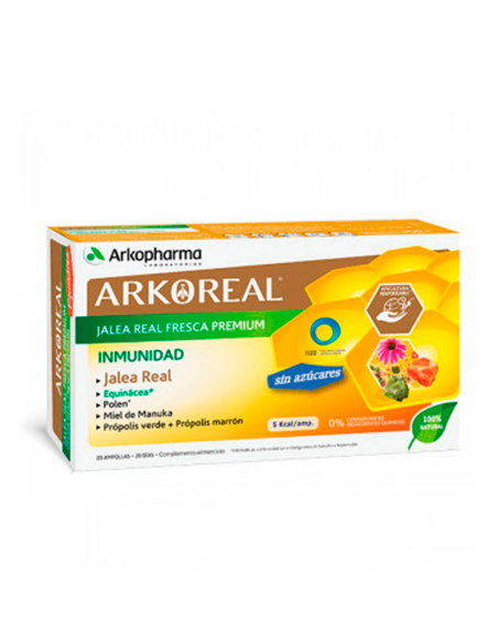 Arkoreal Jalea Real Fresca Premium Inmunidad Sin Azucares 20 Ampollas 15 Ml