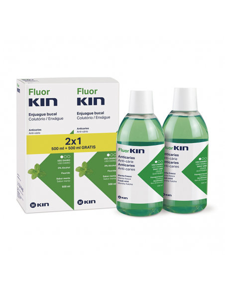Kin Fluorkin Anticaries Colutorio Menta Fesca Oferta 500Ml + 500Ml Uso Diario 2X1