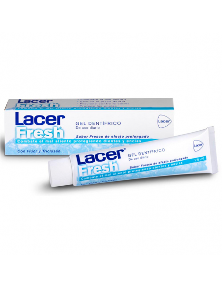 LACER LACERFRESH PASTA GEL CON FLUOR,TRICLOSAN 75ML,COMBATE MAL ALIENTO PROTEGIENDO DIENTES Y ENCIAS