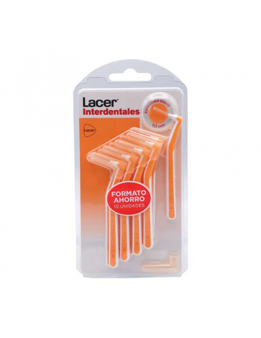 Lacer Cepillo Interdental Naranja Extrafino Suave 0,5 MM Angular 10 Unidades, Formato Ahorro