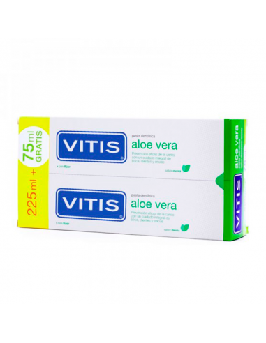 Vitis Pasta Dentrífica Aloe Vera Sabor Menta Fluor 250ML Duplo 2X125ML,Prevención De Caries,