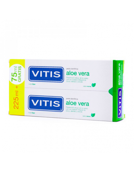 Vitis Pasta Dentrífica Aloe Vera Sabor Menta Fluor 250ML Duplo 2X125ML,Prevención De Caries,