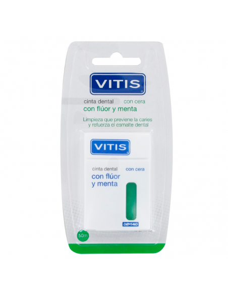 VITIS CINTA CON CERA CON FLUOR Y MENTA 50MTS,LIMPIEZA QUE PREVIENE LA CARIES Y REFUERZA EL ESMALTE