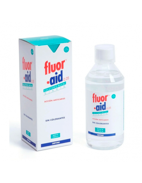 FLUOR AID COLUTORIO BUCAL DIARIO 0,05 500ML ACCION ANTICARIES, SABOR MENTA FRESCA, SIN ALCOHOL