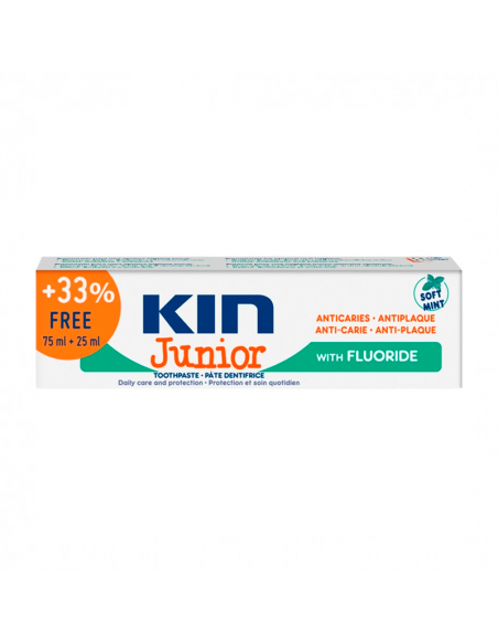 Kin Junior Pasta Dentifrica Anticaries Antiplaca Sabor Menta Suave 75 Ml + 25 Ml