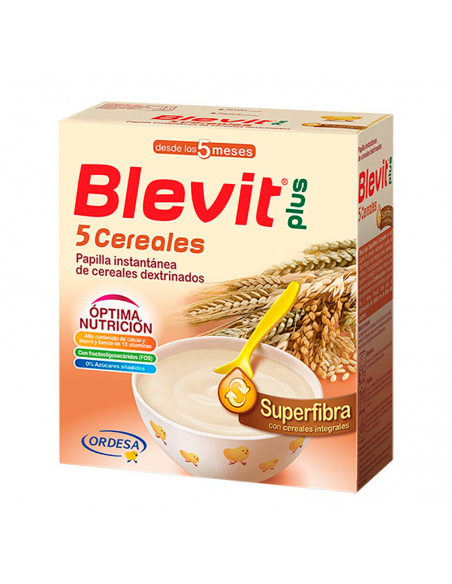 Blevit Plus 600G 5 Cereales Con Efecto Bifidus, Desde Los 5 Meses, Con Calcio, Hierro Y 12 Vitaminas