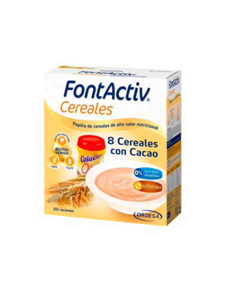 Fontactiv 8 Cereales + Cacao 600 G Superfibra Papilla Alto Valor Nutricional Para Adultos