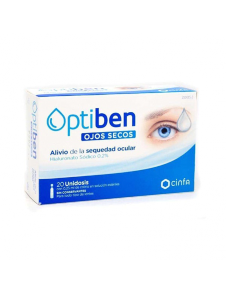 OPTIBEN GOTAS SEQUEDAD OCULAR 0.25 ML 20 UNIDOSIS SOLUCION OFTALMOLOGICA HIDRATANTE, HIALURONATO SOD