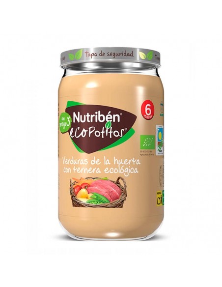 NUTRIBEN ECOPOTITOS COMIDA POTITO DE VERDURAS DE LA HUERTA CON TERNERA ECOLÓGICA 235 G.