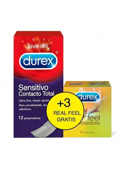 Durex Sensitivo Contacto Total + Durex Real Feel Promoción 12 U + 3 U