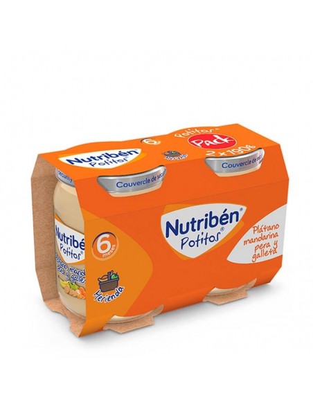 NUTRIBEN POTITO MERIENDA BIPACK 2X190G PLATANO MANDARINA PERA Y GALLETA