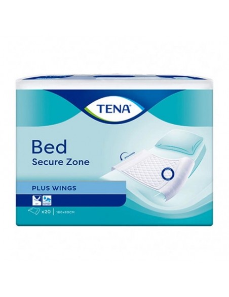 TENA BED EMPAPADORES PLUS CON ALAS 80X180CM 20 UDS AJUSTABLES,CON ALAS,AISLA DE HUMEDAD
