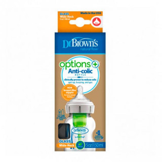 Dr Brown's Biberón Boca Ancha Vidrio Anticólicos 150ml.