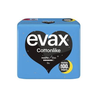 Evax Compresas Tocológicas Cottonlike Noche con Alas 9 Compresas.