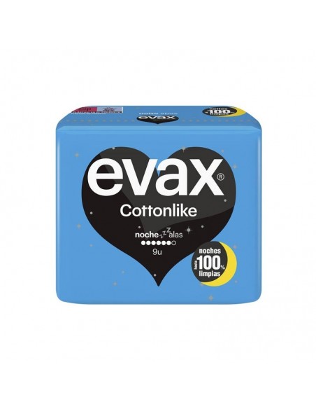 EVAX COMPRESAS TOCOLOGICAS  COTTONLIKE NOCHE CON ALAS COMPRESAS HIGIENICAS FEMENINAS 11 COMPRESAS