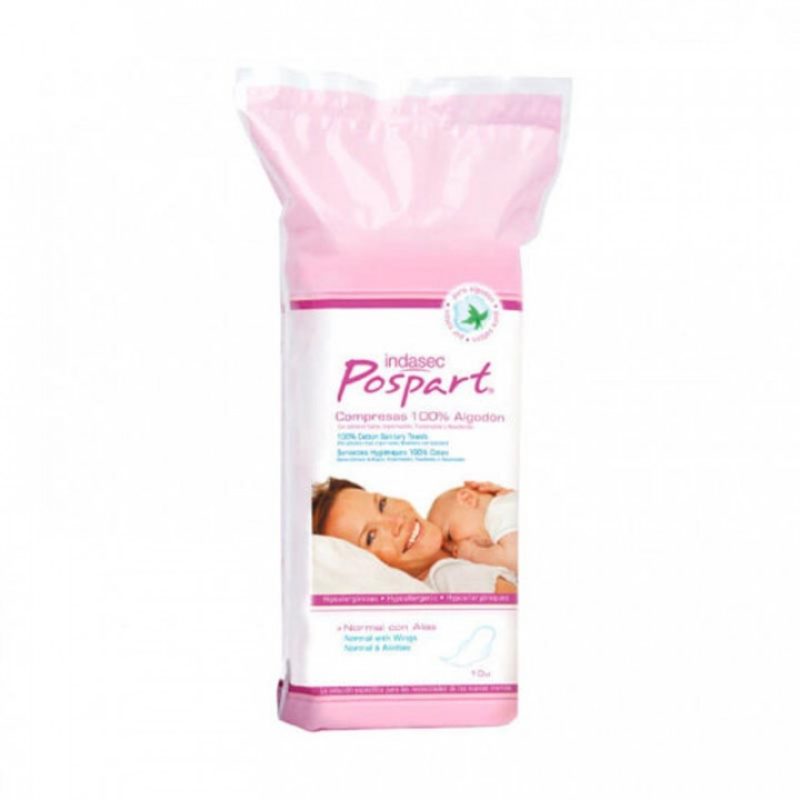 Indasec Postparto Compresas Tocológicas﻿ con Alas 10 Unidades.