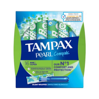 Tampones 100% Algodón Tampax Compak Pearl Súper 16uds.