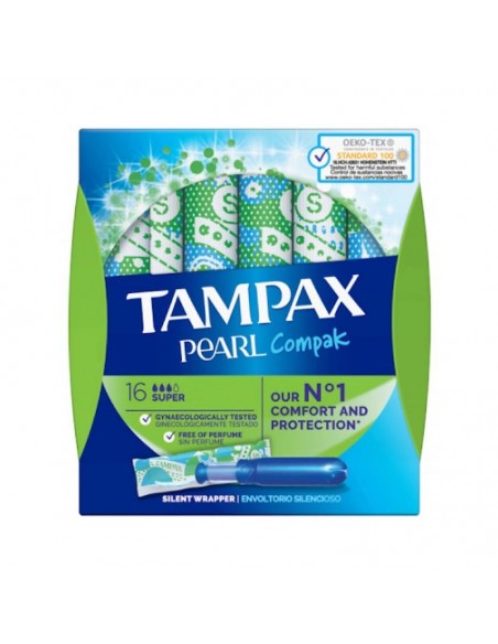 TAMPAX COMPAK TAMPONES 100%ALGODON PEARL SUPER 18 UNIDADES