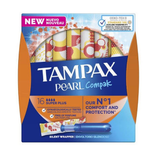 Tampones 100% Algodón Tampax Compak Pearl Súper Plus 16uds.﻿