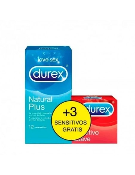 DUREX NATURAL PLUS 12 PRESERVATIVOS+ DUREX SENSITIVO CONFORT 3 PRESERVATIVOS PACK