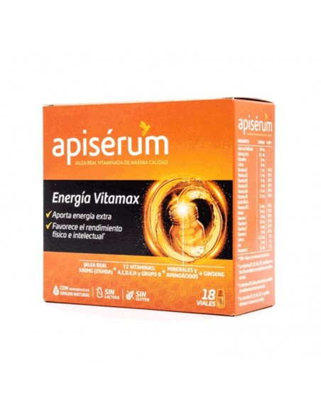APISERUM ENERGIA VITAMAX 18 VIALES APORTA ENERGIA EXTRA Y FAVORECE RENDIMIENTO FISICO E INTELECTUAL