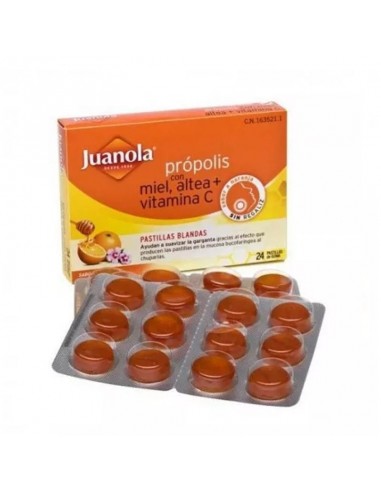 Juanola Pastillas Blandas Propolis Miel, Altea, Vitamina C, Sabor Naranja 48 G 24 Pastillas