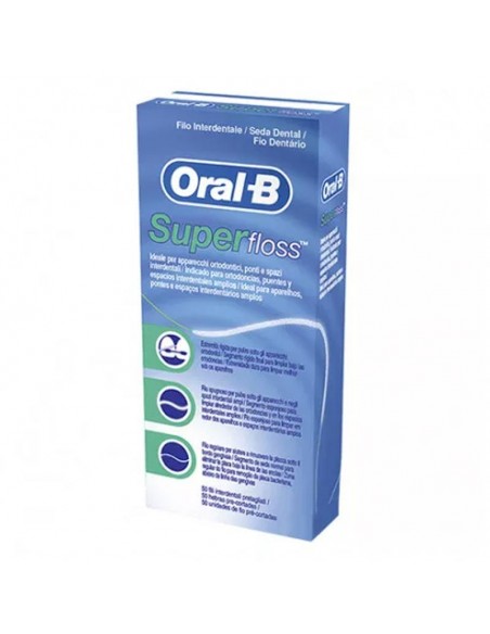 Oral-B Seda Dental Superfloss 50Mts,Indicado Para Ortodoncias,Puentes Y Espacios Dentales Amplios