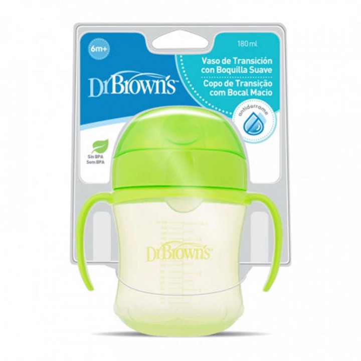 DR BROWN`S TAZA EDUCATIVA 180ML 6 MESES + COLORES SURTIDOS,PICO SUAVE A PRUEBA DE DERRAMES