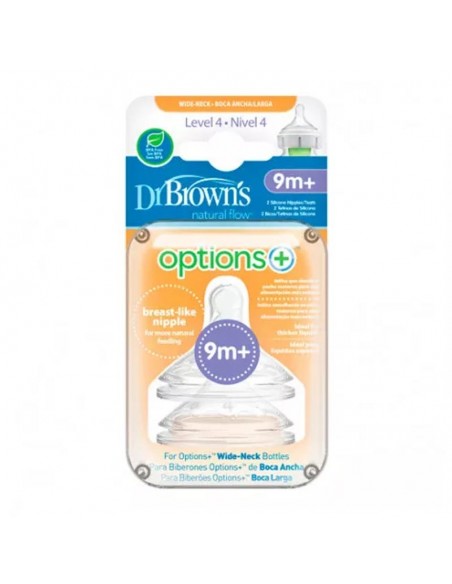 DR BROWN`S TETINA NIVEL 4 BOCA ANCHA SILICONA PARA COMILONES 9 MESES+ 2 UNIDADES BPA FREE DR BROWN`S